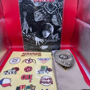 Stranger Things Collectible Set with Stickers, comic book, and socks